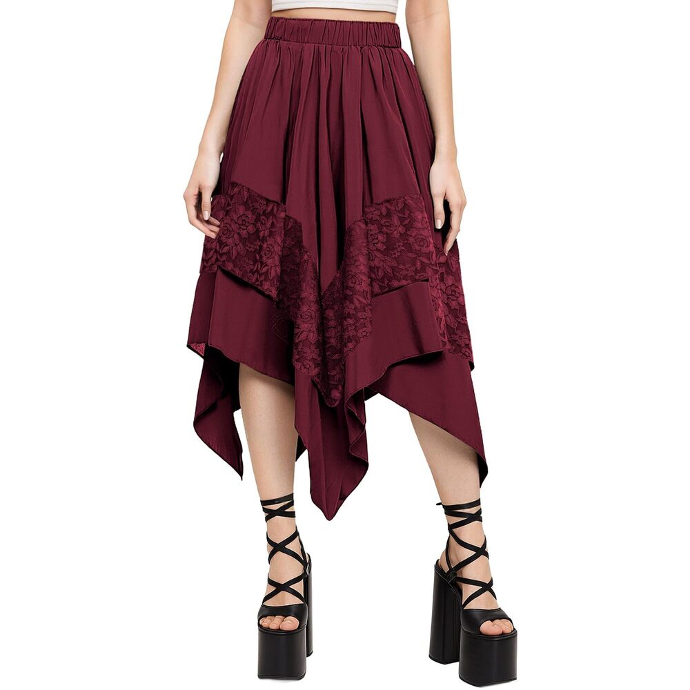 4971 Renaissance Fairy Skirt Y2k Flowy Skirt Asymmetrical Layered Lace High